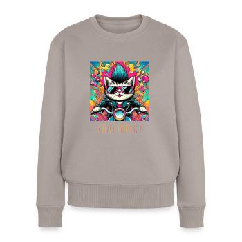 Chat roule ! - Pull Premium bio Femme - taupe - Devant - Julia (174cm)