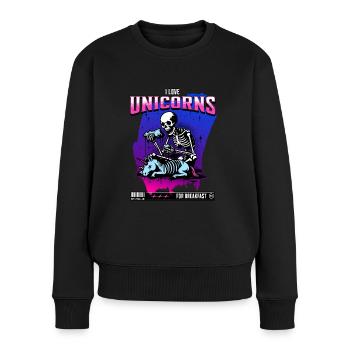 Anti-Unicorn Skull // Ich liebe Einhörner FS0231 - Frauen Premium Bio Pullover - Schwarz - Vorne - Julia (174cm)