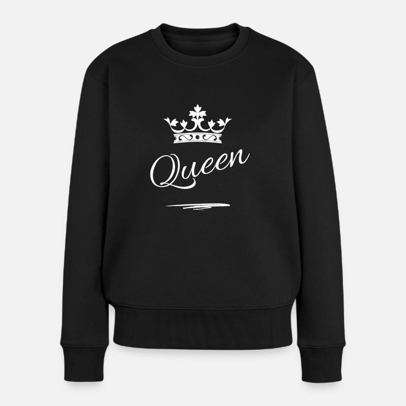 Krone mit Schriftzug Queen-Weiß - Frauen Premium Bio Pullover - Schwarz
