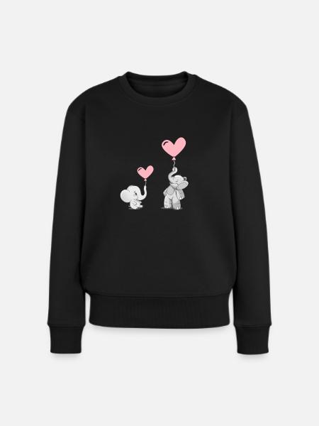 Süsse Elefanten mit Rosa Ballons - Frauen Premium Bio Pullover - Schwarz
