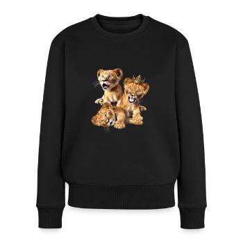 3 kleine Löwen, Löwenkinder, Löwenbabys - Frauen Premium Bio Pullover - Schwarz - Vorne - Julia (174cm)