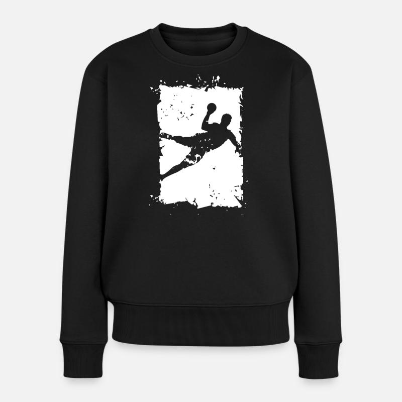 Handball Wurf Explosion Zerstörung Illustration - Frauen Premium Bio Pullover - Schwarz