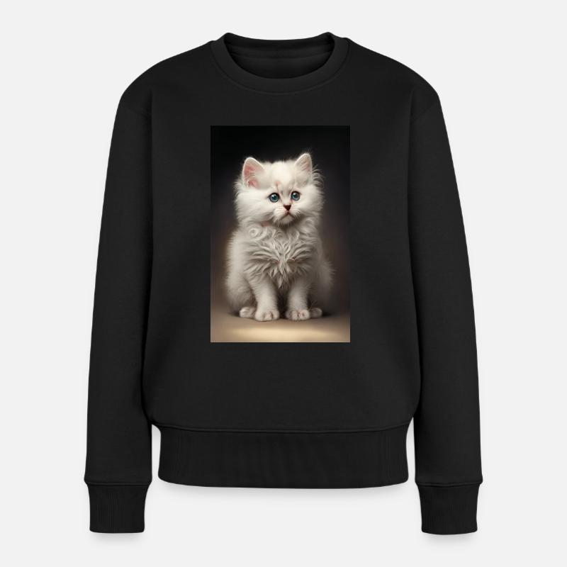 Weißes Kätzchen - Frauen Premium Bio Pullover - Schwarz