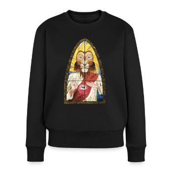 Ondoyance - Lion-Fenster - Frauen Premium Bio Pullover - Schwarz - Vorne - Julia (174cm)