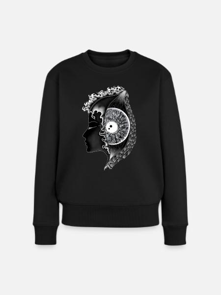 Großes Auge weiss, Auge, vertikal, realistisch - Frauen Premium Bio Pullover - Schwarz
