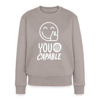 Slogan de motivation You-Are-Capable avec smileyface - Pull Premium bio Femme - taupe - Devant - Julia (174cm)