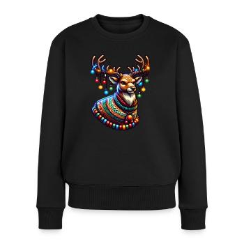 Weihnachts Rentier - Frauen Premium Bio Pullover - Schwarz - Vorne - Julia (174cm)