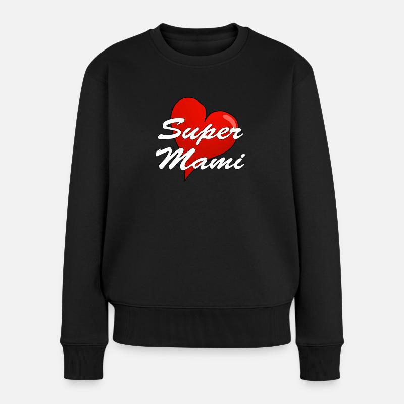 SUPER MAMI - Frauen Premium Bio Pullover - Schwarz