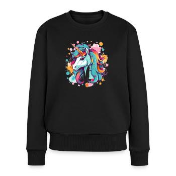 Einhorn - Frauen Premium Bio Pullover - Schwarz - Vorne - Julia (174cm)