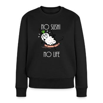 Sushi auf einer Schaukel, no sushi no life - Frauen Premium Bio Pullover - Schwarz - Vorne - Julia (174cm)