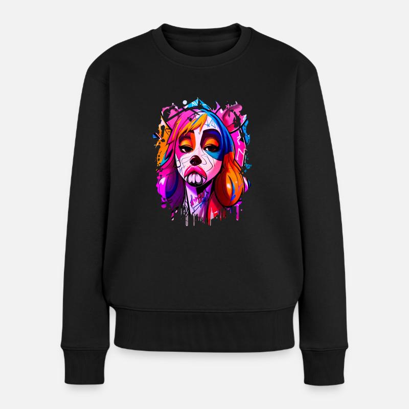 Graffiti Street Art Spray Vintage Schablone Retro - Frauen Premium Bio Pullover - Schwarz