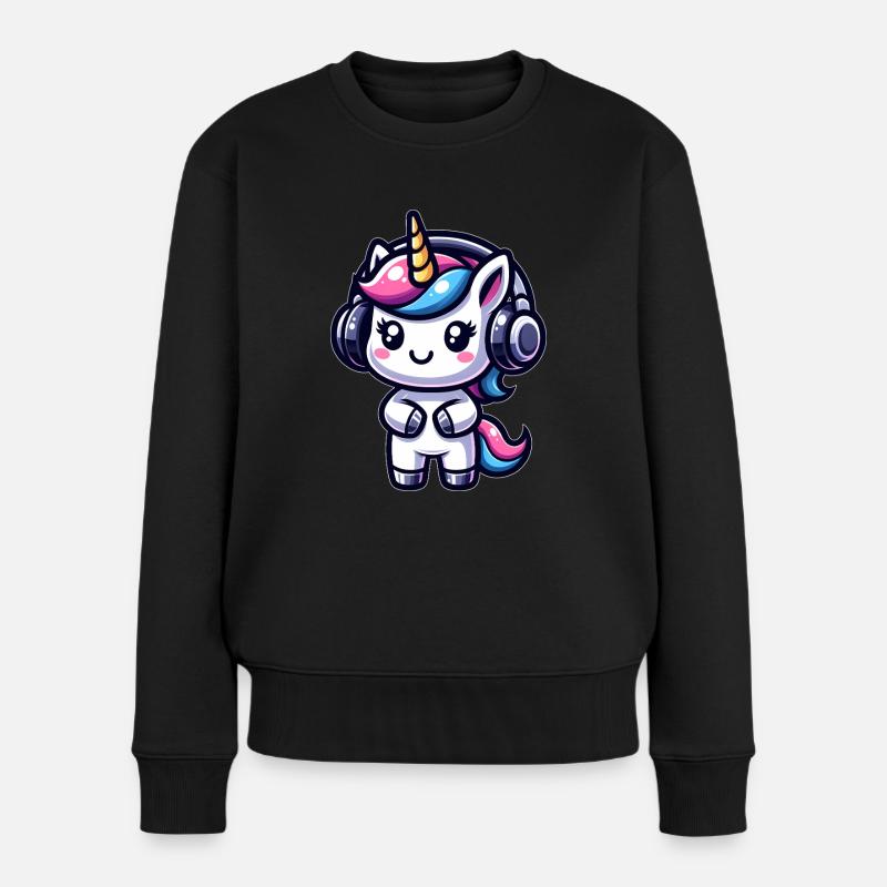 Licorne avec casque - Pull Premium bio Femme - noir