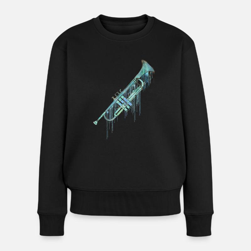 Trompeten-Aquarell - Frauen Premium Bio Pullover - Schwarz