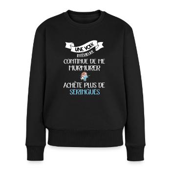 Une voix intérieure seringue t-shirt infirmière - Pull Premium bio Femme - noir - Devant - Julia (174cm)
