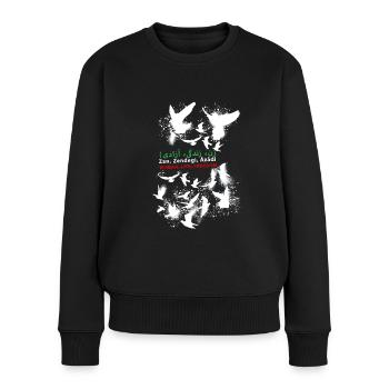 Femme Vie Liberté, Pigeons,Iran,Drapeau - Pull Premium bio Femme - noir - Devant - Julia (174cm)