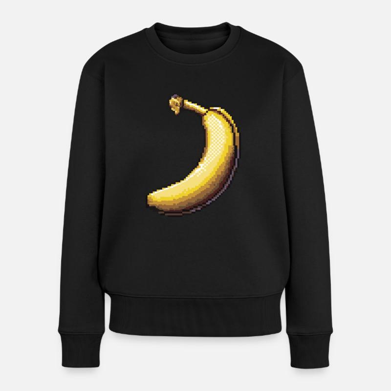 Banane Pixel Symbol - Frauen Premium Bio Pullover - Schwarz
