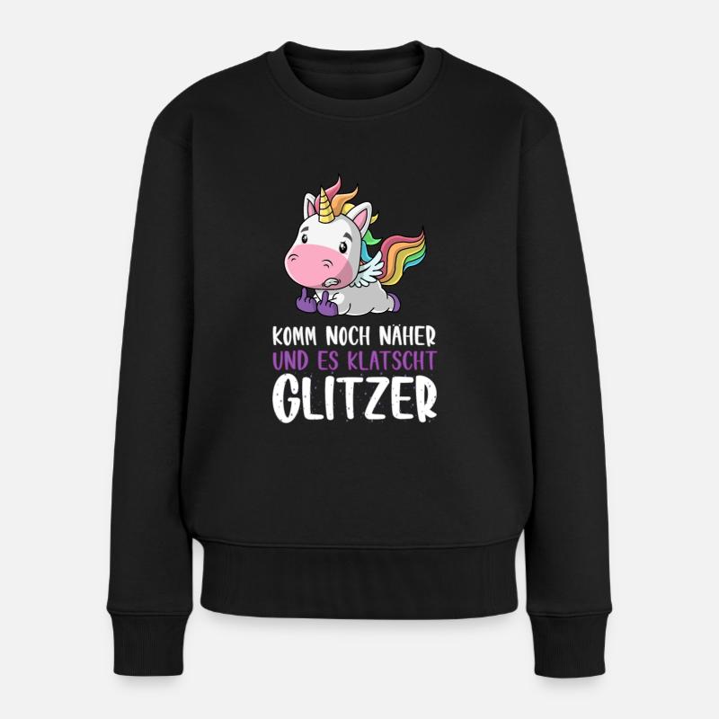 Noch näher es klatscht Glitzer Einhorn Geschenk - Frauen Premium Bio Pullover - Schwarz