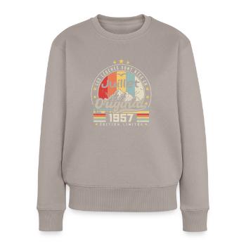 Jahrgang Juli 1957, Retro-Geburtstagsgeschenk - Frauen Premium Bio Pullover - Taupe - Vorne - Julia (174cm)
