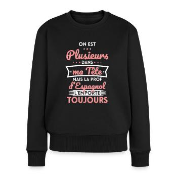Plusieurs dans tête la Prof d'Espagnol l'emporte - Pull Premium bio Femme - noir - Devant - Julia (174cm)