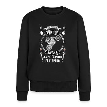 Femme Simple Moto Apero Motarde - Pull Premium bio Femme - noir - Devant - Julia (174cm)