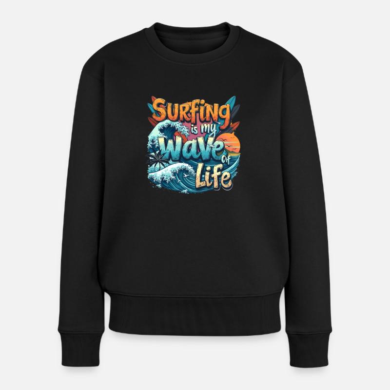 Le surf est ma vague de vie – Surfer & Ocean - Pull Premium bio Femme - noir