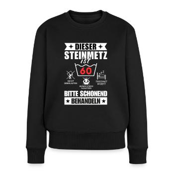 Dieser Steinmetz ist 60. Schonend behandeln - Frauen Premium Bio Pullover - Schwarz - Vorne - Julia (174cm)