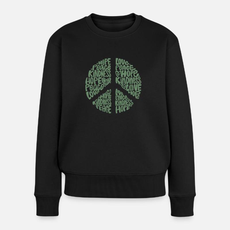 Zeichen des Friedens – Liebe, Hoffnung, Güte - Frauen Premium Bio Pullover - Schwarz