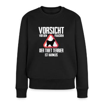 Vorsicht vor dem Frauchen - Tibet Terrier - Frauen Premium Bio Pullover - Schwarz - Vorne - Julia (174cm)