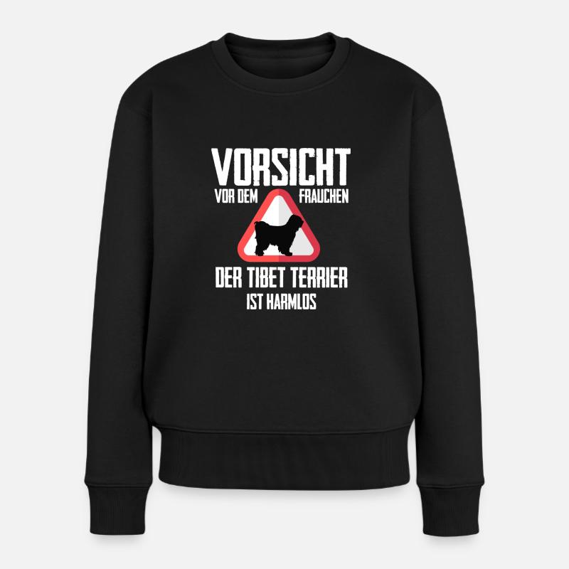 Vorsicht vor dem Frauchen - Tibet Terrier - Frauen Premium Bio Pullover - Schwarz