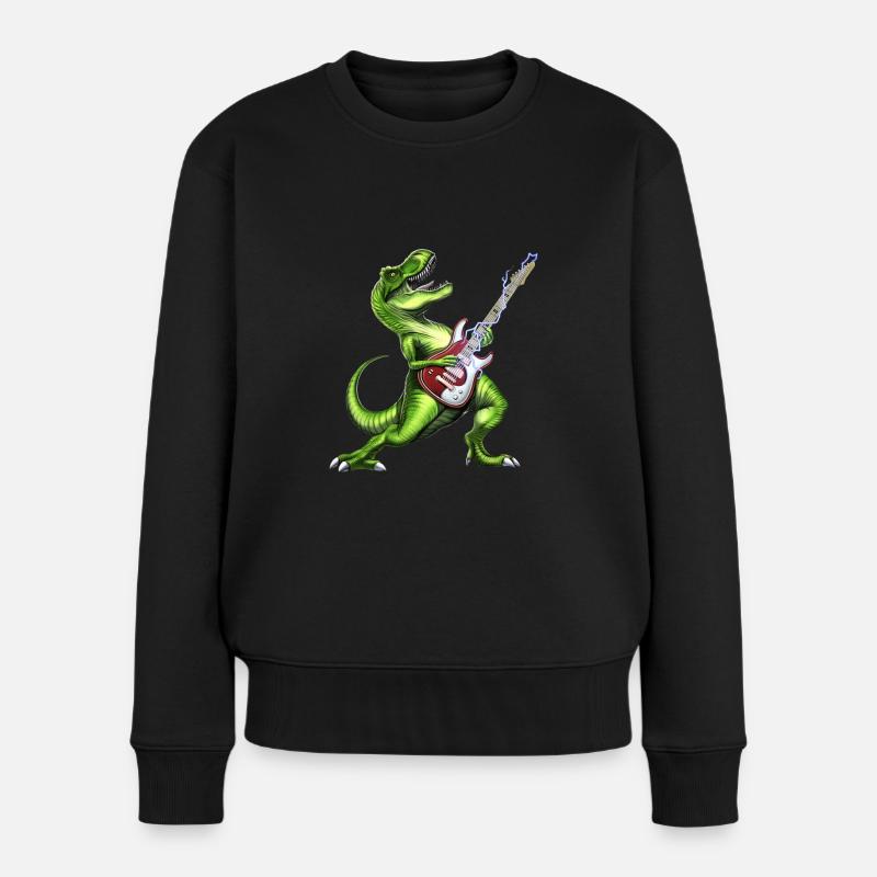 T-Rex Dinosaurier spielt Gitarre - Frauen Premium Bio Pullover - Schwarz