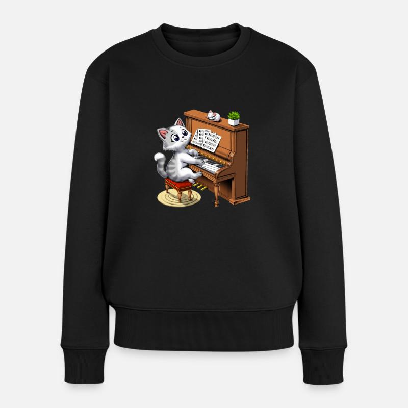 Katze spielt Klavier - Frauen Premium Bio Pullover - Schwarz