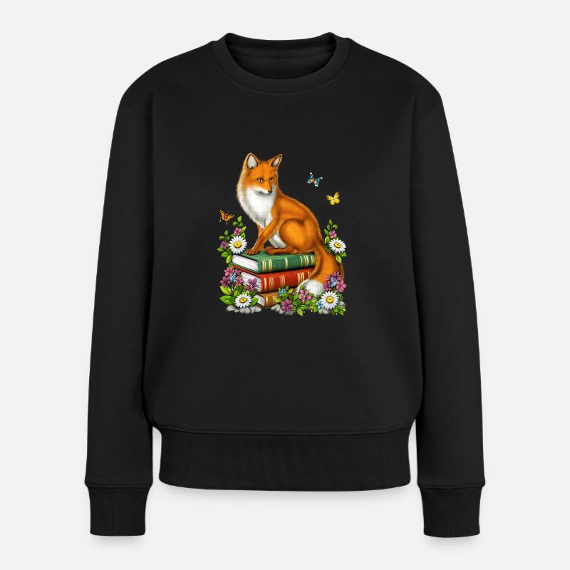 Cottagecore Fox Bücher - Frauen Premium Bio Pullover - Schwarz