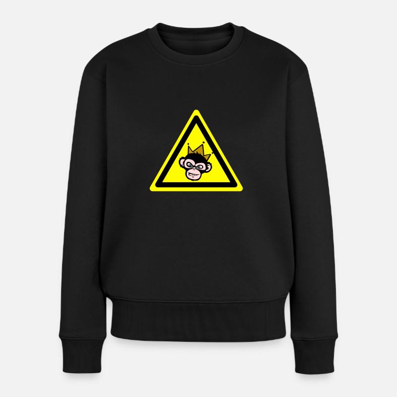 Affenwarnung - Frauen Premium Bio Pullover - Schwarz
