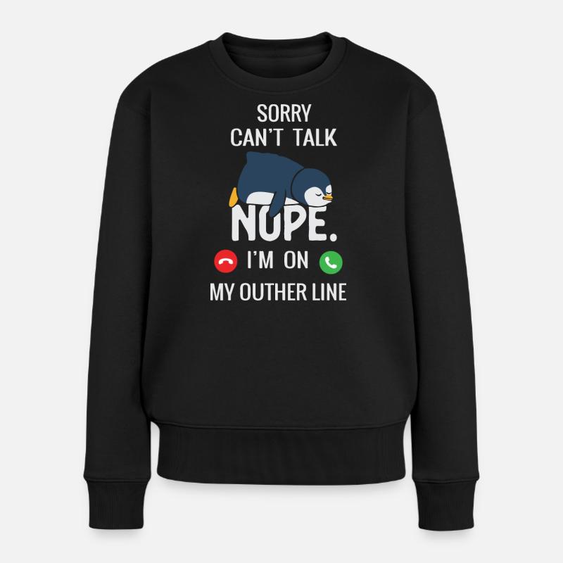 Niedlicher Pinguin Sleepy Callout Design - Frauen Premium Bio Pullover - Schwarz