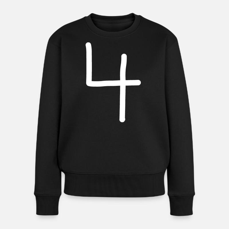 4 Nummer vier Zahl schwarz Geburtstag - Frauen Premium Bio Pullover - Schwarz