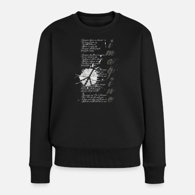 imagine - grafisches Peace-Zeichen und Lied-Text - Frauen Premium Bio Pullover - Schwarz