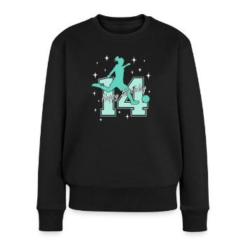 14. Geburtstag Fussball Fussballspielerin - Frauen Premium Bio Pullover - Schwarz - Vorne - Julia (174cm)