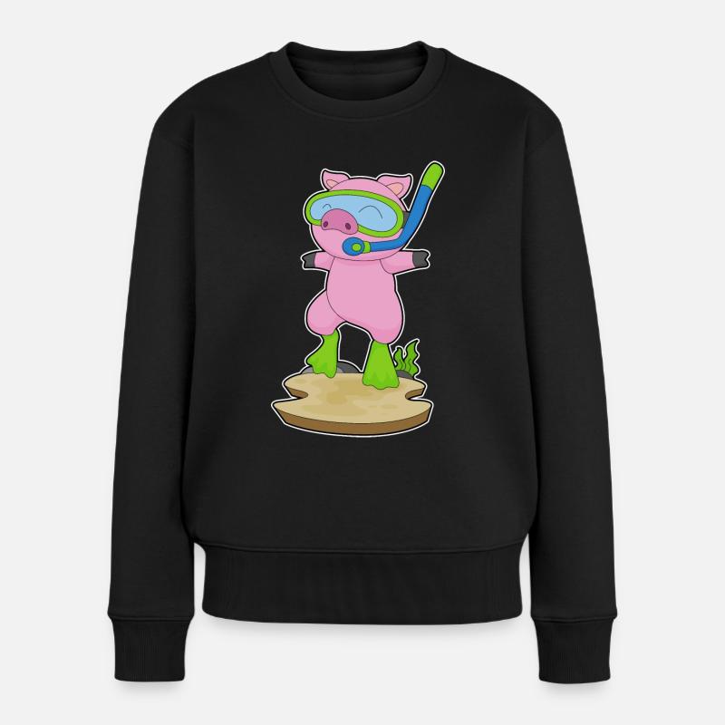 Schwein Taucher Schnorchel Tauchen - Frauen Premium Bio Pullover - Schwarz