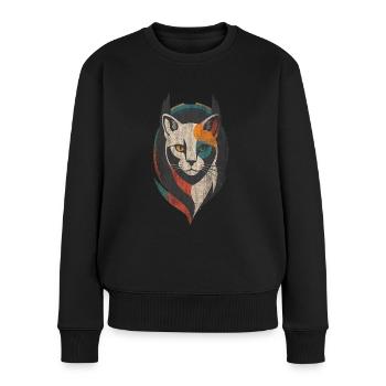 Für Katzenfans Katze Kunst - Frauen Premium Bio Pullover - Schwarz - Vorne - Julia (174cm)