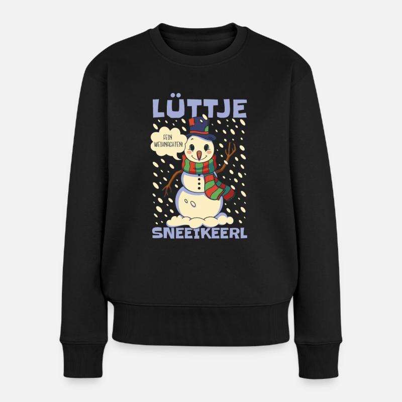 Lüttje Sneeikeerl kleiner Schneemann - Frauen Premium Bio Pullover - Schwarz