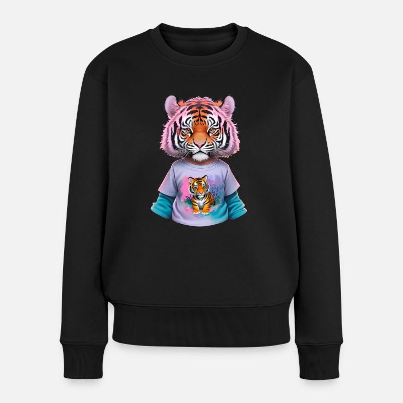 Enfant tigre avec chemise tigre - Pull Premium bio Femme - noir