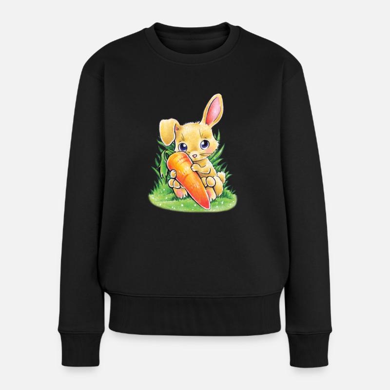 Hase mit Karotte - Frauen Premium Bio Pullover - Schwarz