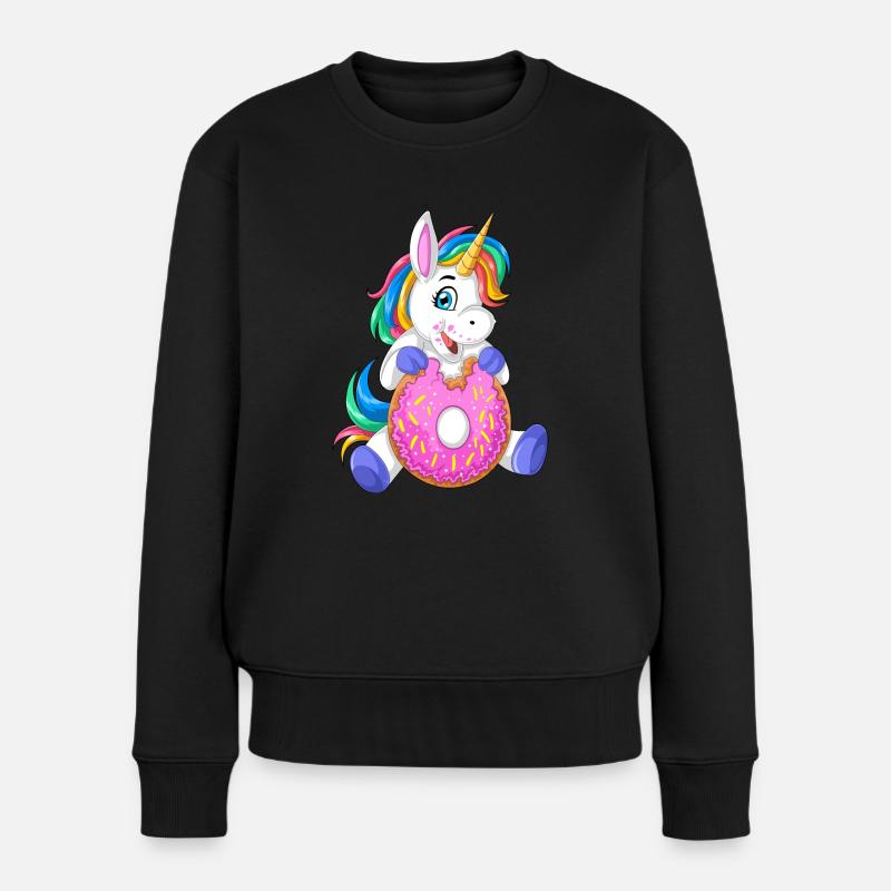 Einhorn Donuts - Frauen Premium Bio Pullover - Schwarz
