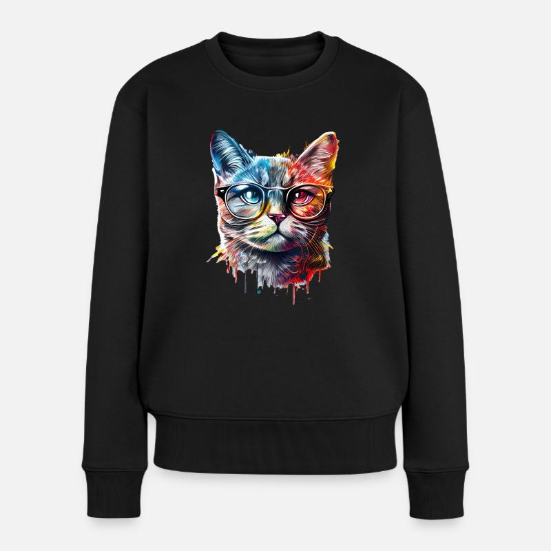 Süße bunte Katze - Frauen Premium Bio Pullover - Schwarz