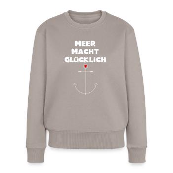 Meer macht glücklich - Frauen Premium Bio Pullover - Taupe - Vorne - Julia (174cm)