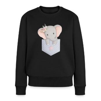 Elefant in Tasche mit Blume - Frauen Premium Bio Pullover - Schwarz - Vorne - Julia (174cm)