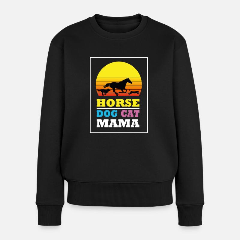 Pferd Katze Hunde Mama - Frauen Premium Bio Pullover - Schwarz