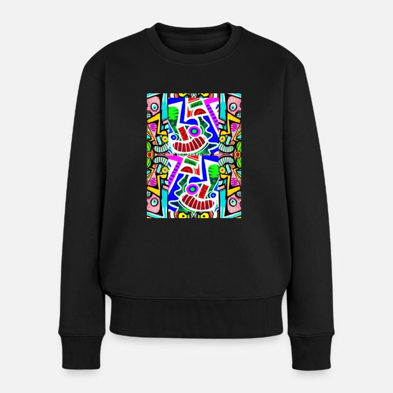 Pop Art Muster Gesicht Graffiti - Frauen Premium Bio Pullover - Schwarz