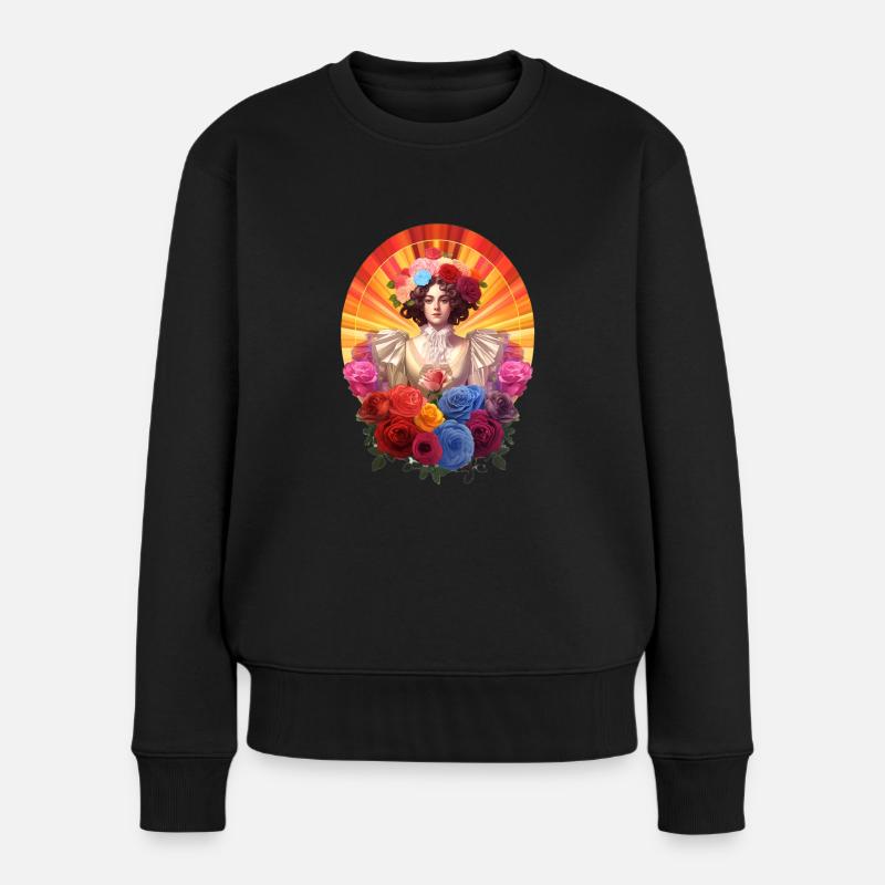 Porträt einer Frau in Blumenpracht - Frauen Premium Bio Pullover - Schwarz