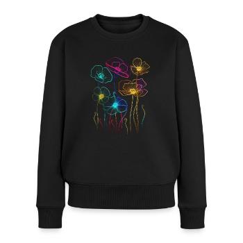Bright flowers, line art, minimalism, summer - Women's Premium Organic Jumper - black - Front - Julia (174cm)